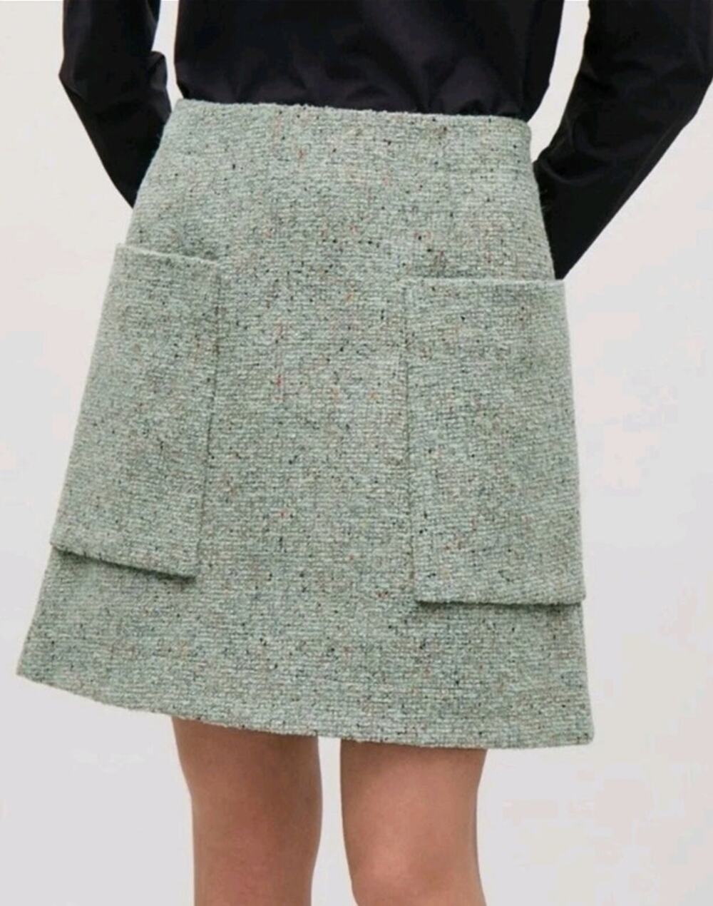 COS blue speckle wool tweed pocket mini skirt Size 6 Preppy Academia Old Money